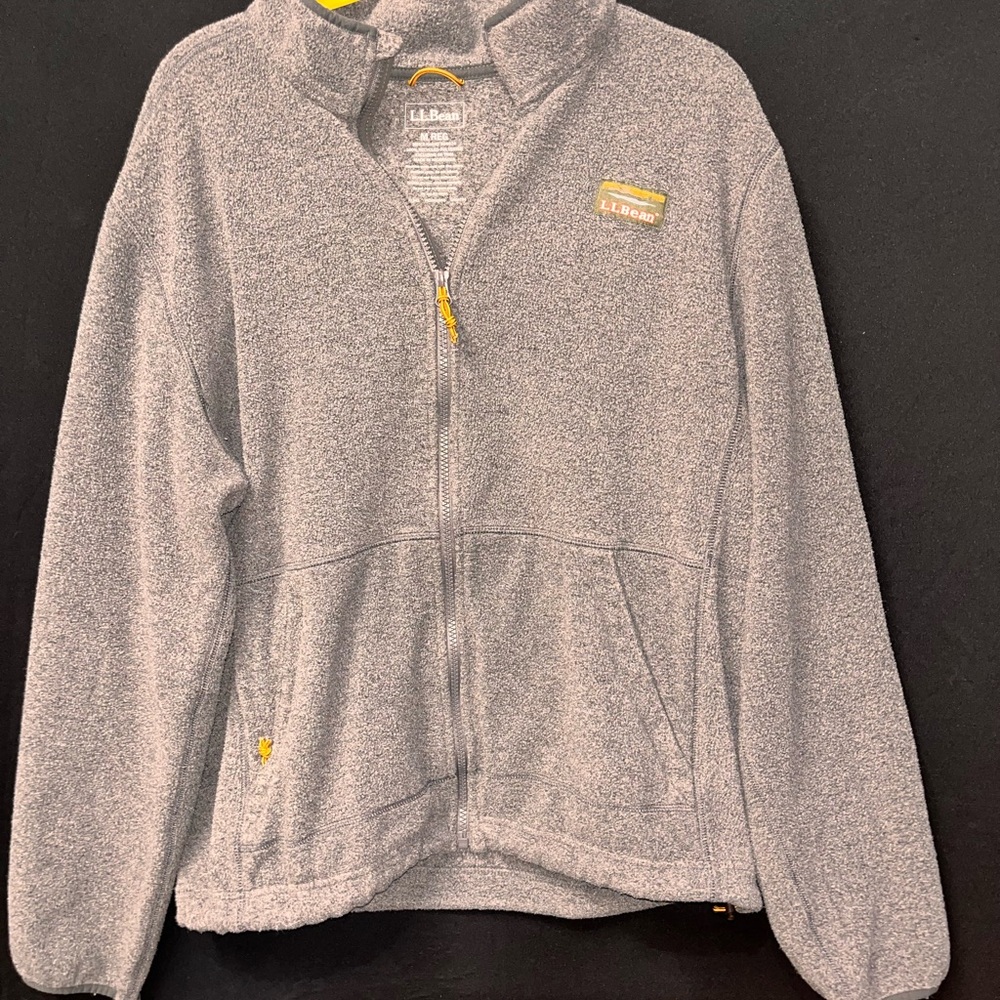 L.L. Bean Kids Heather Gray Fleece Jacket with Yellow Highlights.
